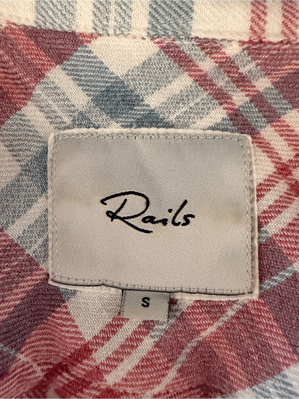 Rails Hunter Plaid Button Up Shirt Rosewood/Sky Small  EUC - Picture 8 of 11